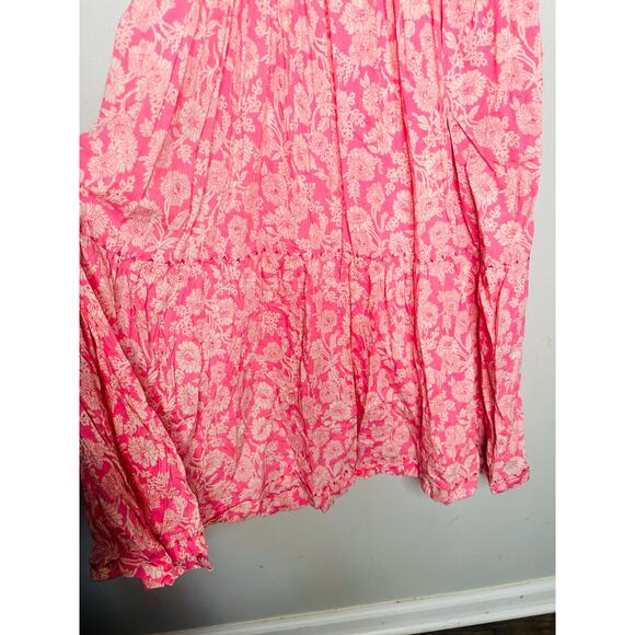 THE GREAT Pink Floral Tiered The Whipstitched Plumeria Midi Dress Size 1 - Picture 8 of 12
